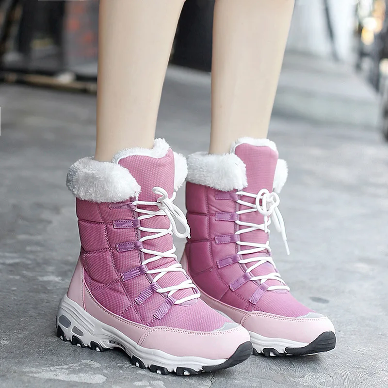 thick sole Boots Woman Lace-up Snow Boots Warm Platform Winter Shoes Women Round Toe Comfortable chunky Boots for Women Fashion