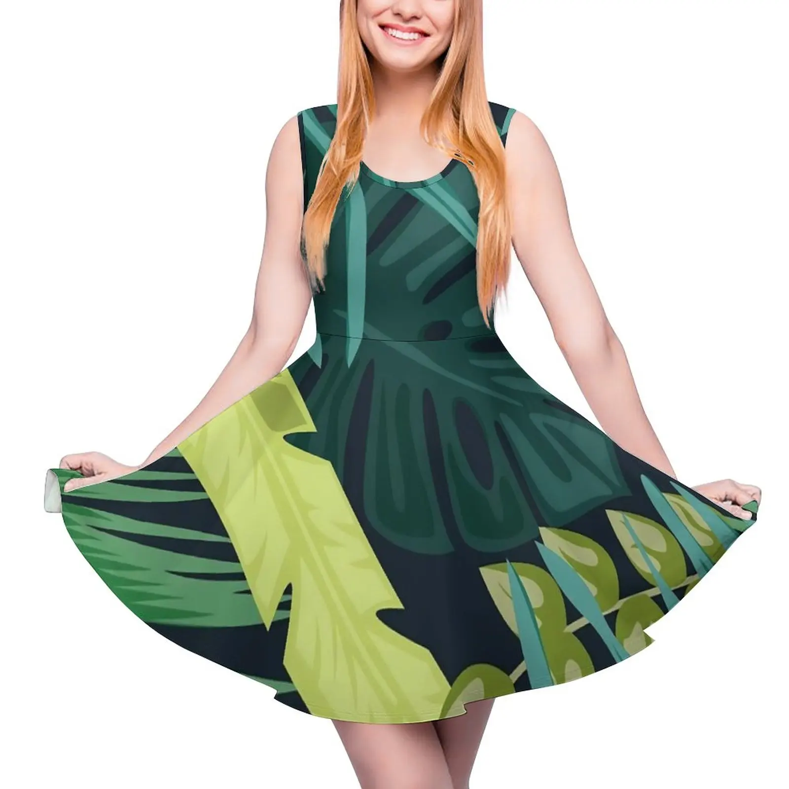 

Платье женское пляжное с тропическим изображением джунглей, Повседневный сарафан без рукавов, с цветочным принтом, для скейтбординга, идея для подарка