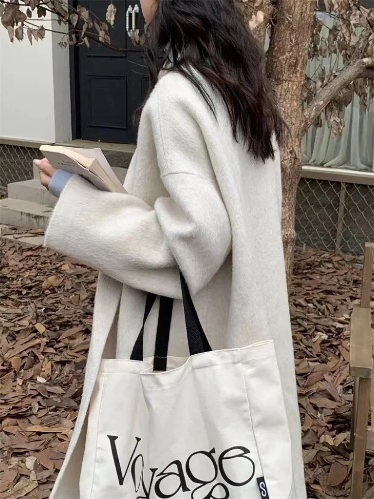 Женское повседневное шерстяное пальто ручной работы однотонное двубортное