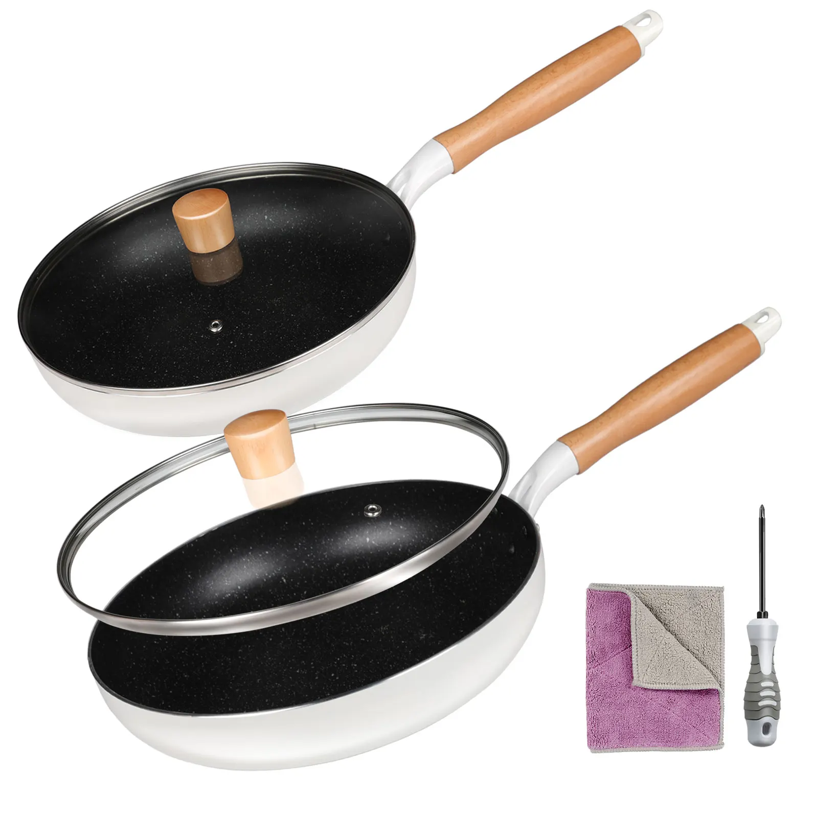 

Kitchen Frying Anti-scald Wooden Handle Wok Two-Piece Set