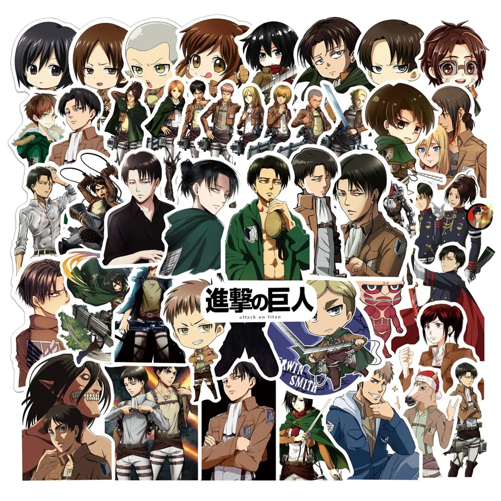 

10/30/50PCS Anime Attack on Titan Levi Eren Mikasa Sticker for Luggage Laptop IPad Gift Mug Waterproof PVC Sticker Wholesale