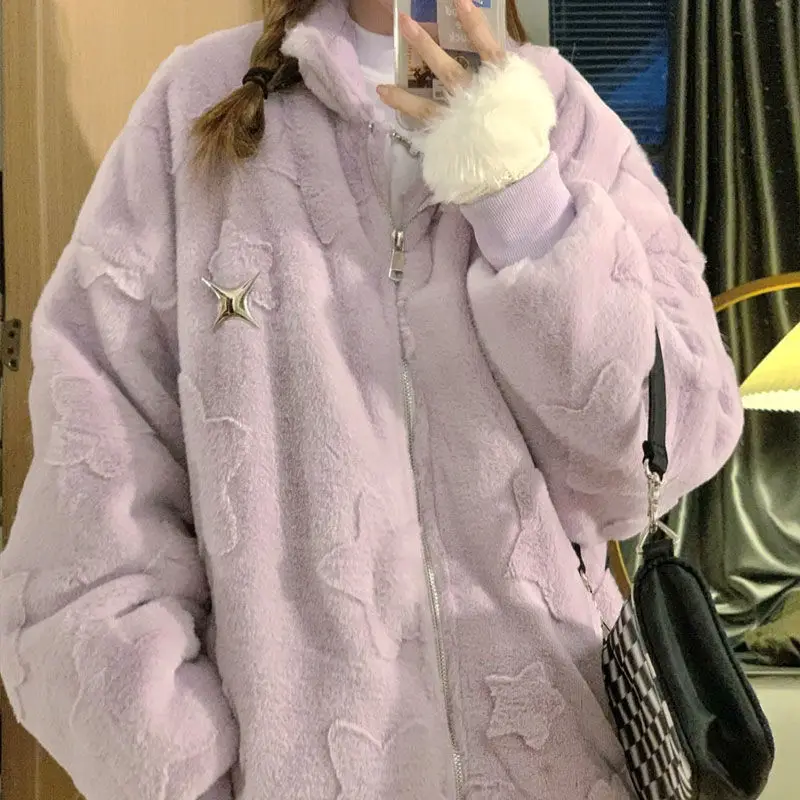 

Winter thickening quilted 】 【 restoring ancient ways is the new Korean collar loose stars dark sweet cool maomao add wool coat