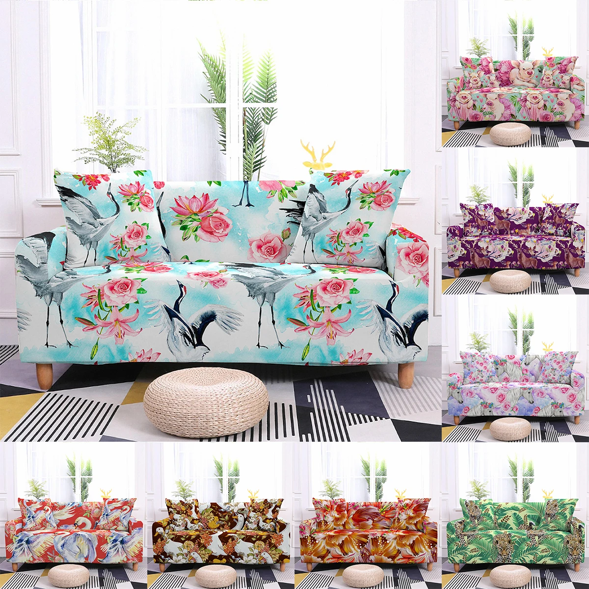 

Flower And Bird Print Sofa Cover Elastic Sofa Cover for Living Room Stretch Couch Cover 1/2/3/4 Seats Spandex Sofa Slipcover