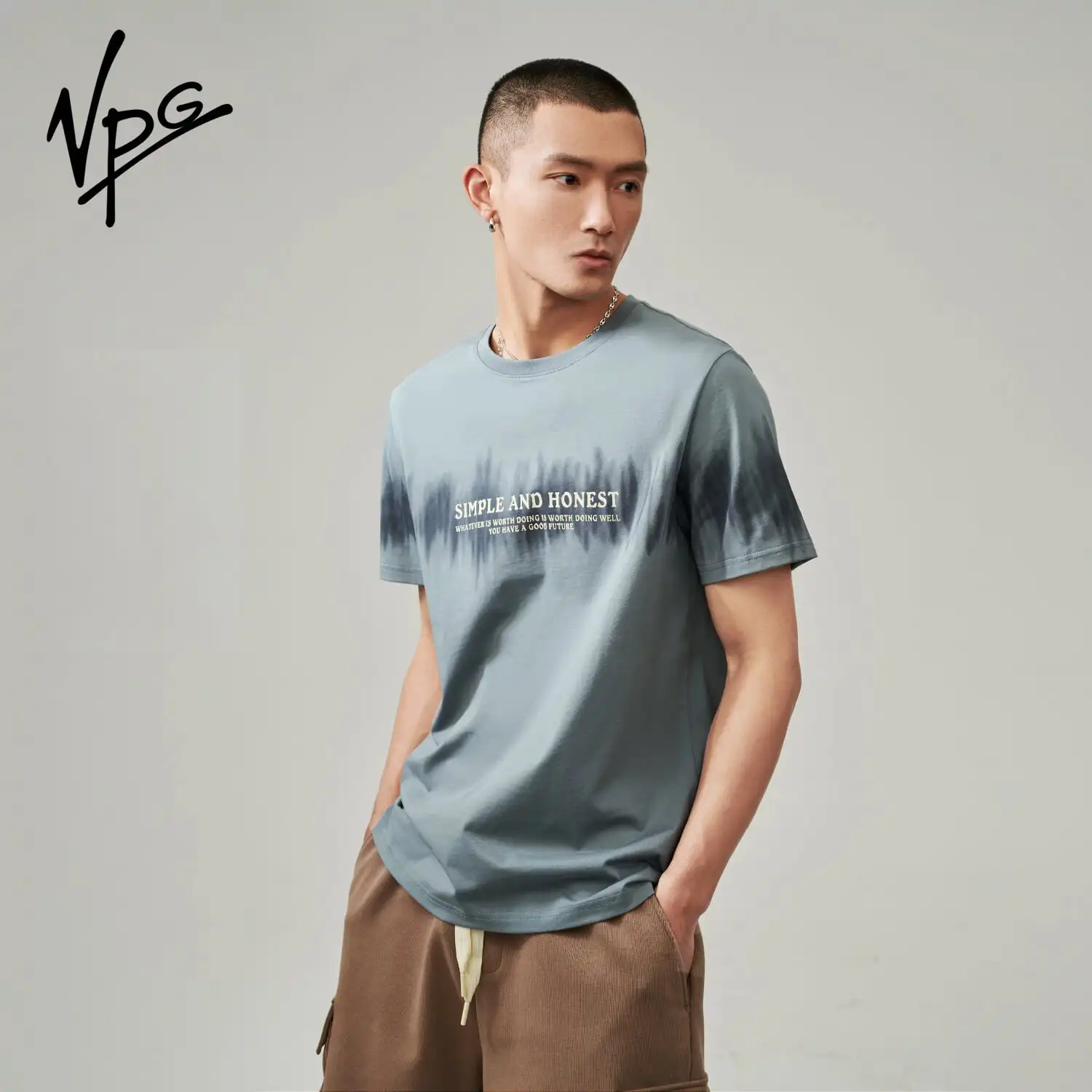 Мужская модная светло-серая футболка VPG с коротким рукавом и выцветающим