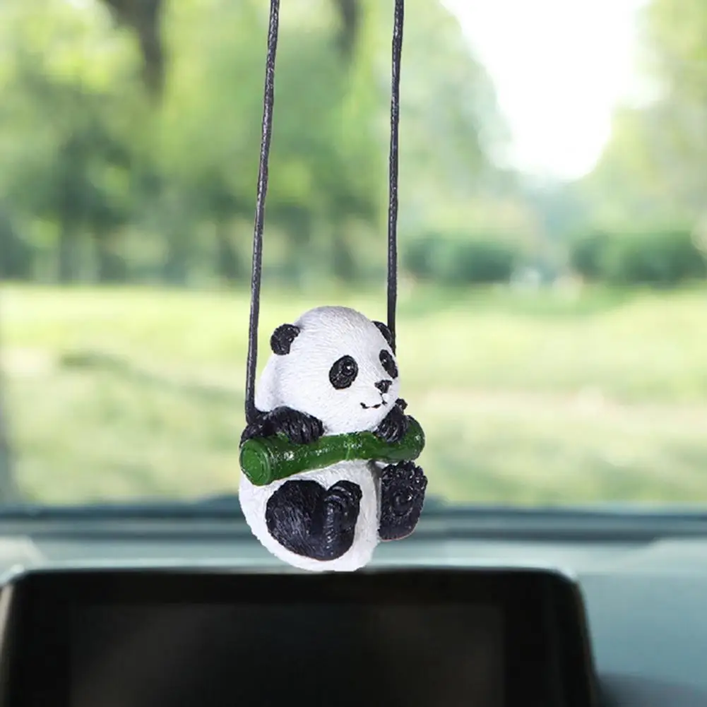 

Hanging Pendant No Fading Bamboo Swing Design Cute Panda Rearview Mirror Pendant Sturdy Lanyard Car Pendant Vehicle Decor