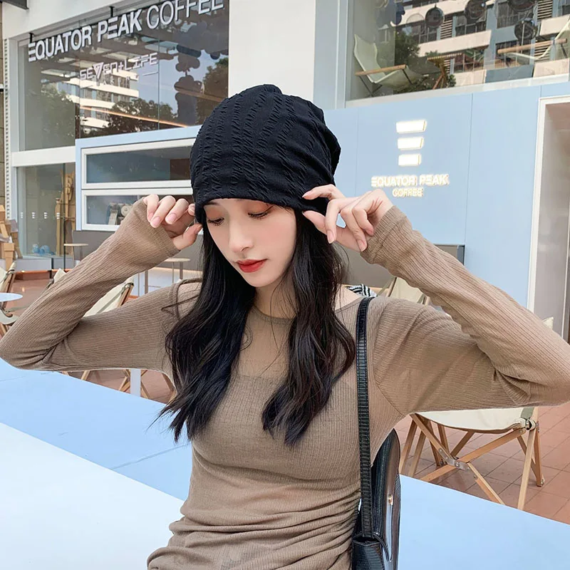 

Beanies Autumn Winter Warm Women Hood Hip Hop Knitting Hat Japanese Korean Version Cap Solid Color Vintage Bonnets Plus Size Z58