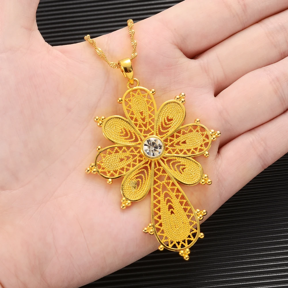 

2022 Ethiopian CZ Cross Jewelry Traditional Ethiopia Gold Eritrea Jewelry For Women's Habesha Wedding Party Gift