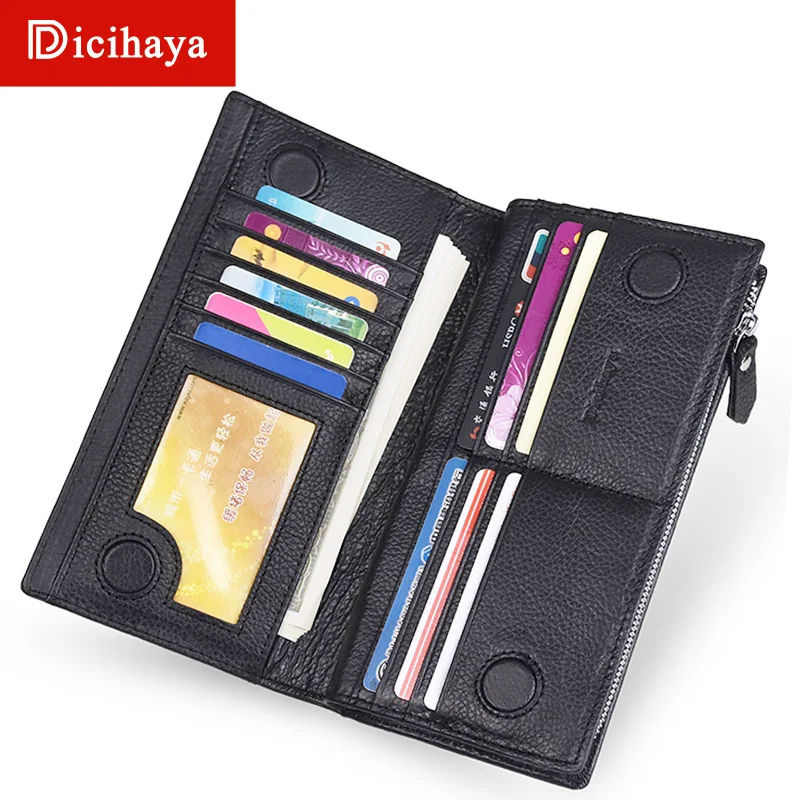 

Длинный черный мужской кошелек DICIHAYA из натуральной кожи, бумажник для мелочи, большая сумка для телефона, кредитница, модная удобная сумочк...