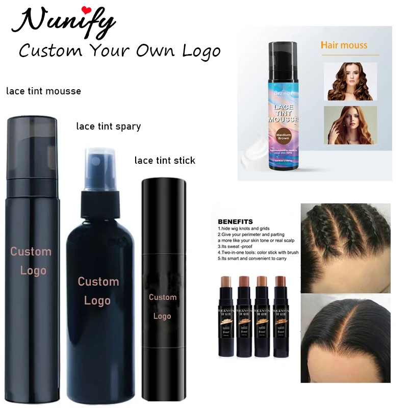 Custom Logo Lace Tint Spray For Wig Wig Knots Healer Quick Dry 10Pcs Lace Tint Mousse For Hair Extensions Hair Colouring Tools