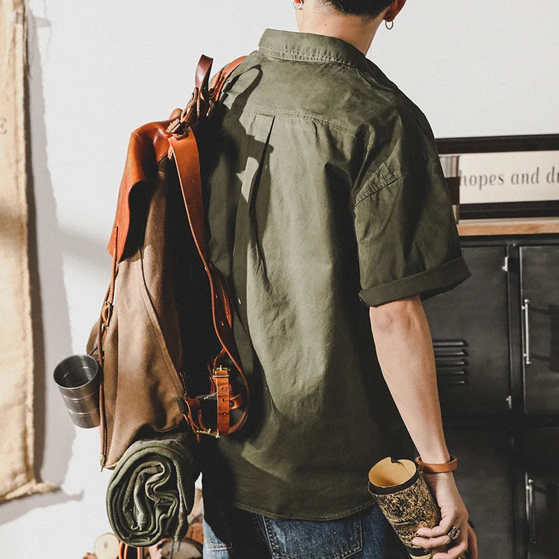 EUOW American Summer Short-Sleeved Safari Style Men Shirt Loose Trendy Handsome Jacket Tide Brand Casual Street Boys Clothing