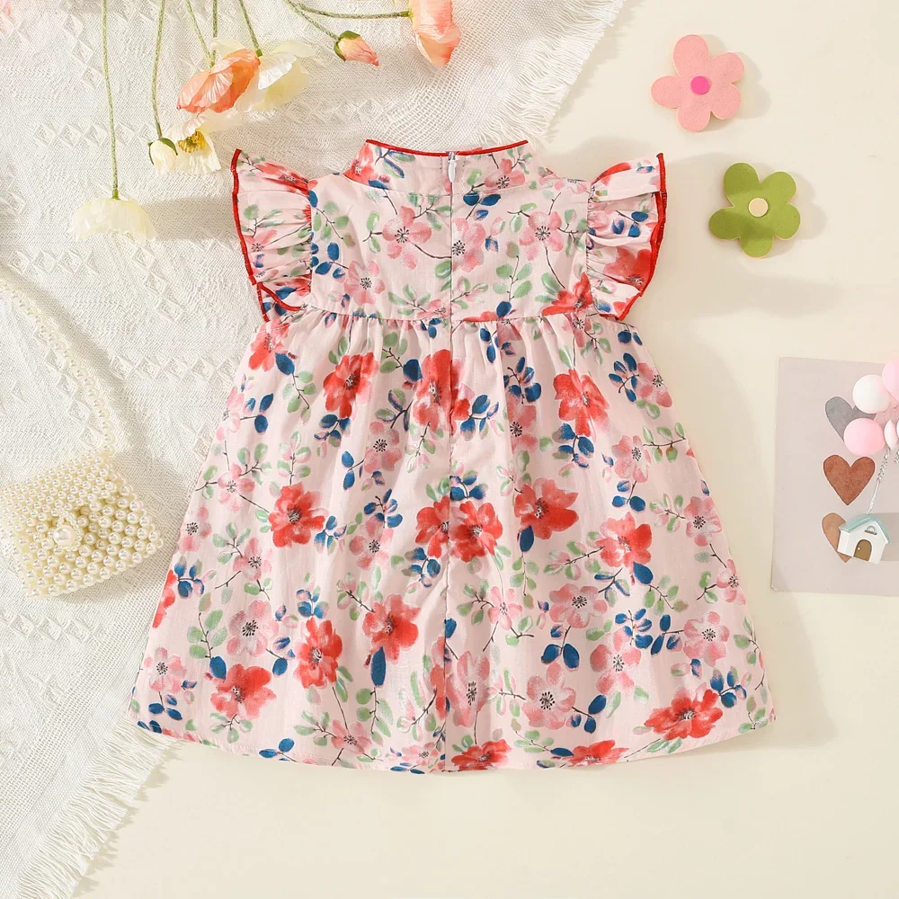 Детская юбка в китайском стиле милые летние цветы Бабочка со стоячим воротником