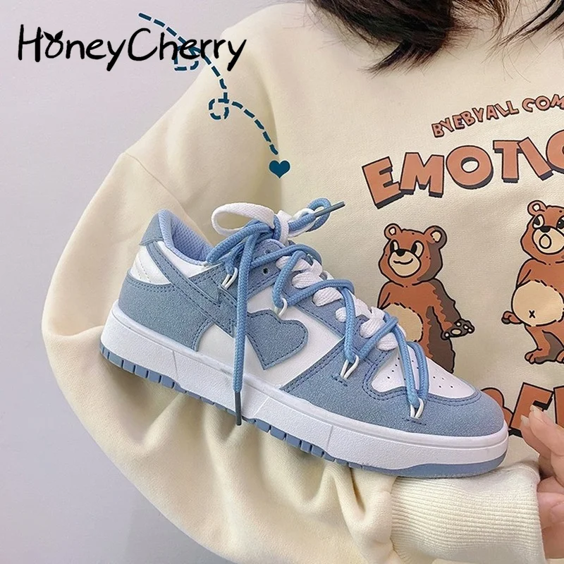 

Women Vulcanize Shoes Autumn New Fashion Casual Color Matching Thick Sole Shoes Lace Up Sneakers Ladies Flats
