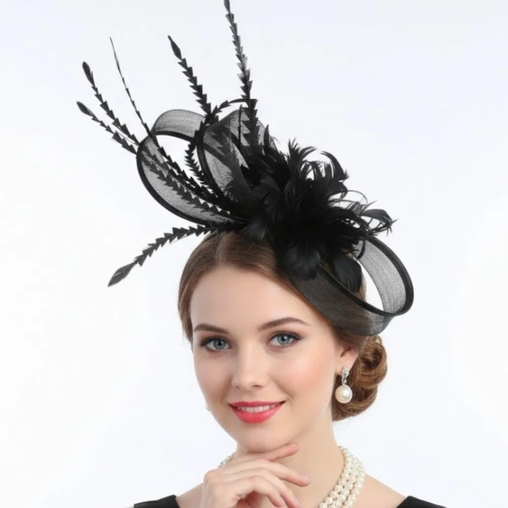 Элегантный винтажный головной убор для женщин на скачки Royal Ascot: шляпка-фасцинатор с цветами и сеткой, аксессуар для волос (art.: 3920da1376604) - 3920da1376604