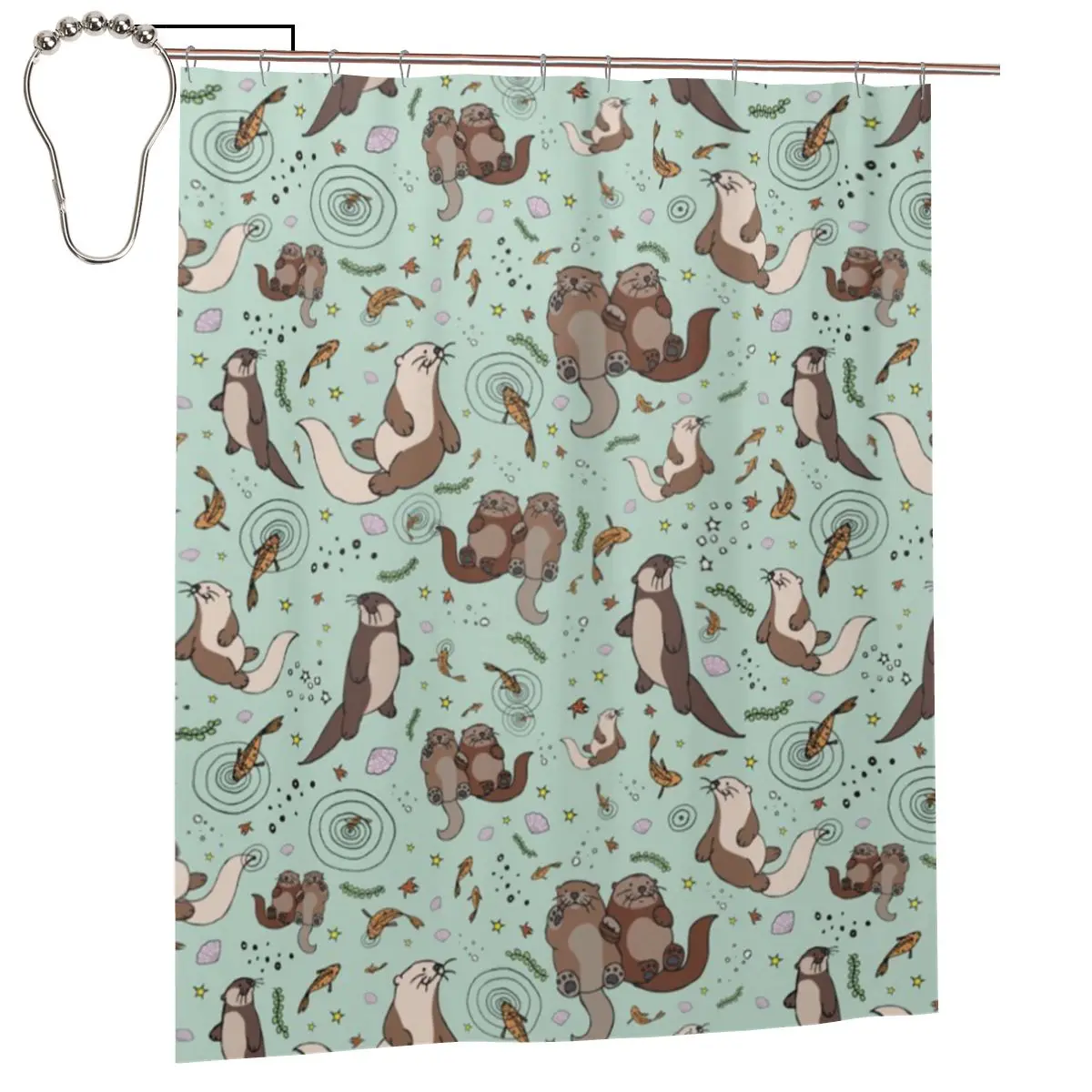 

Sea Otters Shower Curtain for Bathroon Personalized Funny Bath Curtain Set with Iron Hooks Home Decor Gift 60x72in