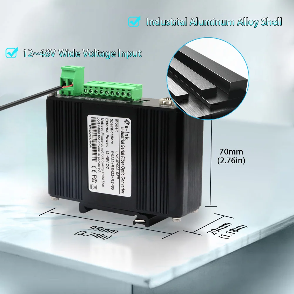 Industrial Serial RS232 RS485 RS422 to Fiber Modem,Aluminum case,SFP, 12~48VDC,fiber media converter SM 20km/MM 2km A pair