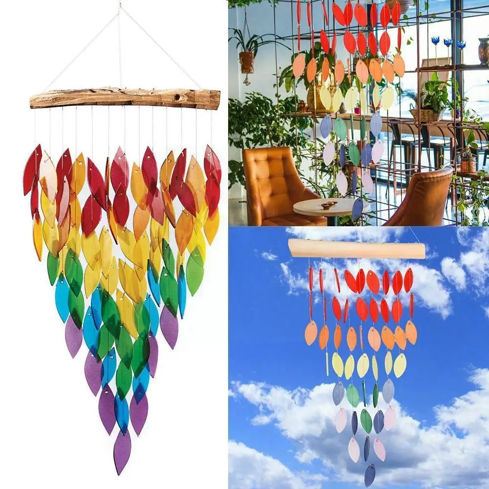 

Colorful Maple Leaf Plexiglas Wind Chimes Home Decoration Rainbow Pattern Design Suitable For Garden Interior Patio Decorat F3w9