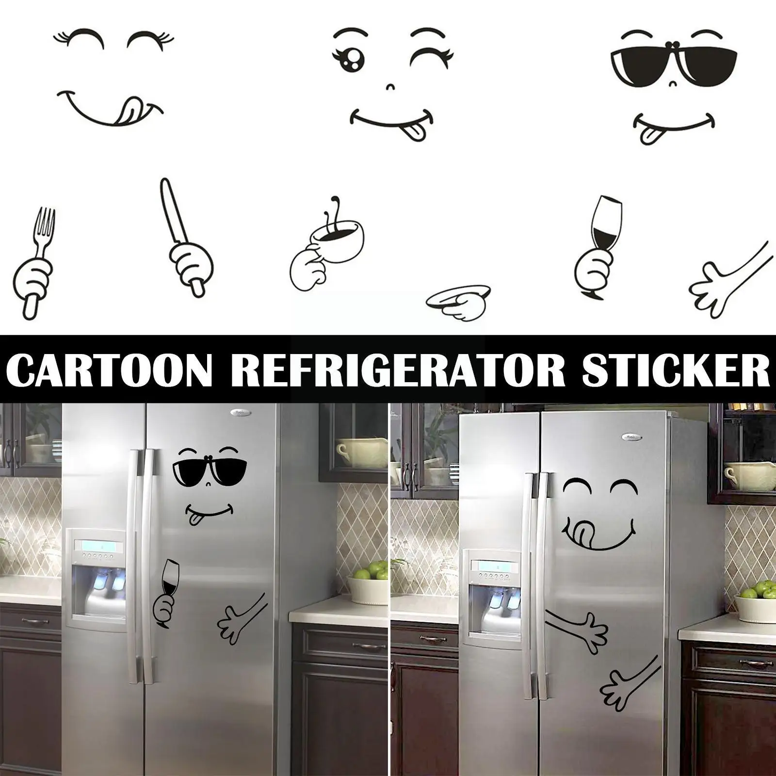 

Cute Sticker Fridge Happy Delicious Face Removable Wall Wall Stickers Stickers Fridge Art Kitchen Cute Refrigerator C0D9