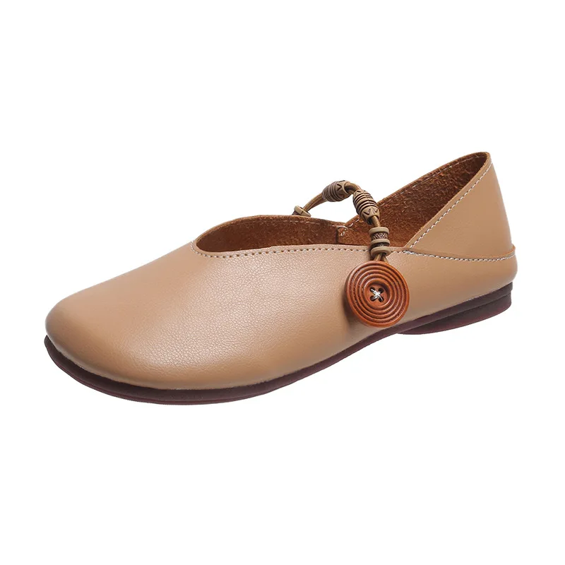 Simple Retro Wide Leg Fit Flats Mom Spring Summer Mary Jane Shoes Women Ballerina Flats Harajuku Style Button Straped Moccasins