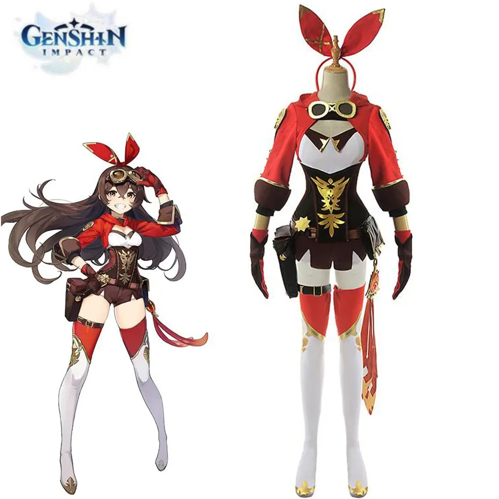 Аниме игра Genshin Impact Янтарный костюм для косплея женский красный комплект