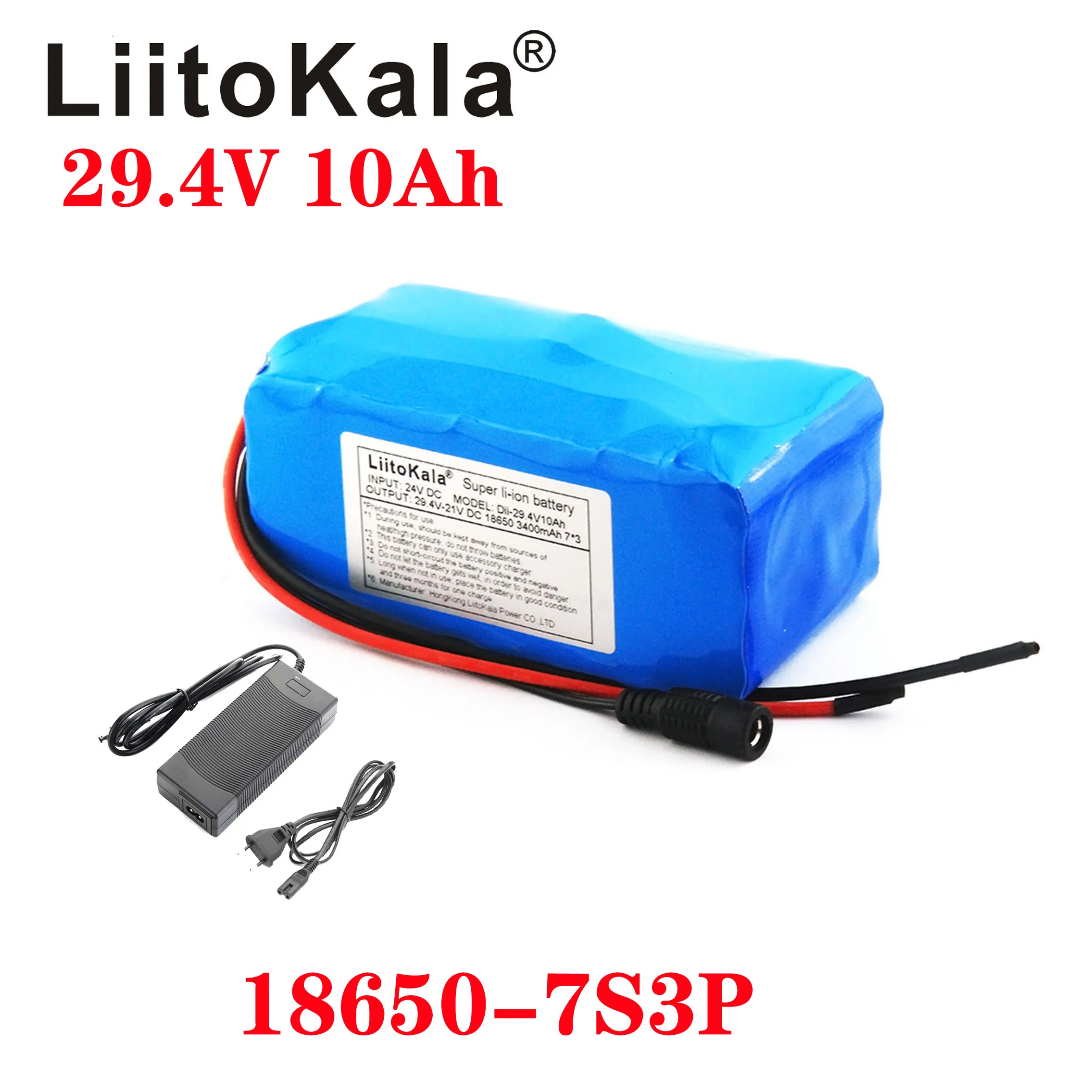 

LiitoKala 24v 10ah 18650 3400mah 7S3P battery pack 15A BMS 250w 29.4V 10000mAh battery pack for wheelchair motor electric power