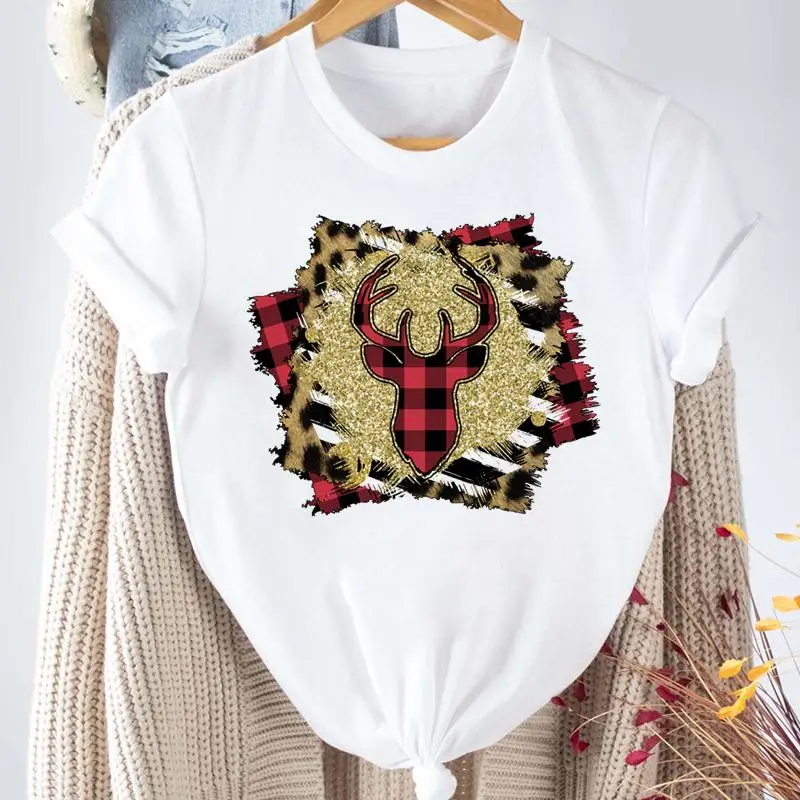 

Рождественская клетчатая футболка с оленем 90-х годов, Модные новогодние футболки для женщин, праздничная одежда для отпуска, Повседневная ф...