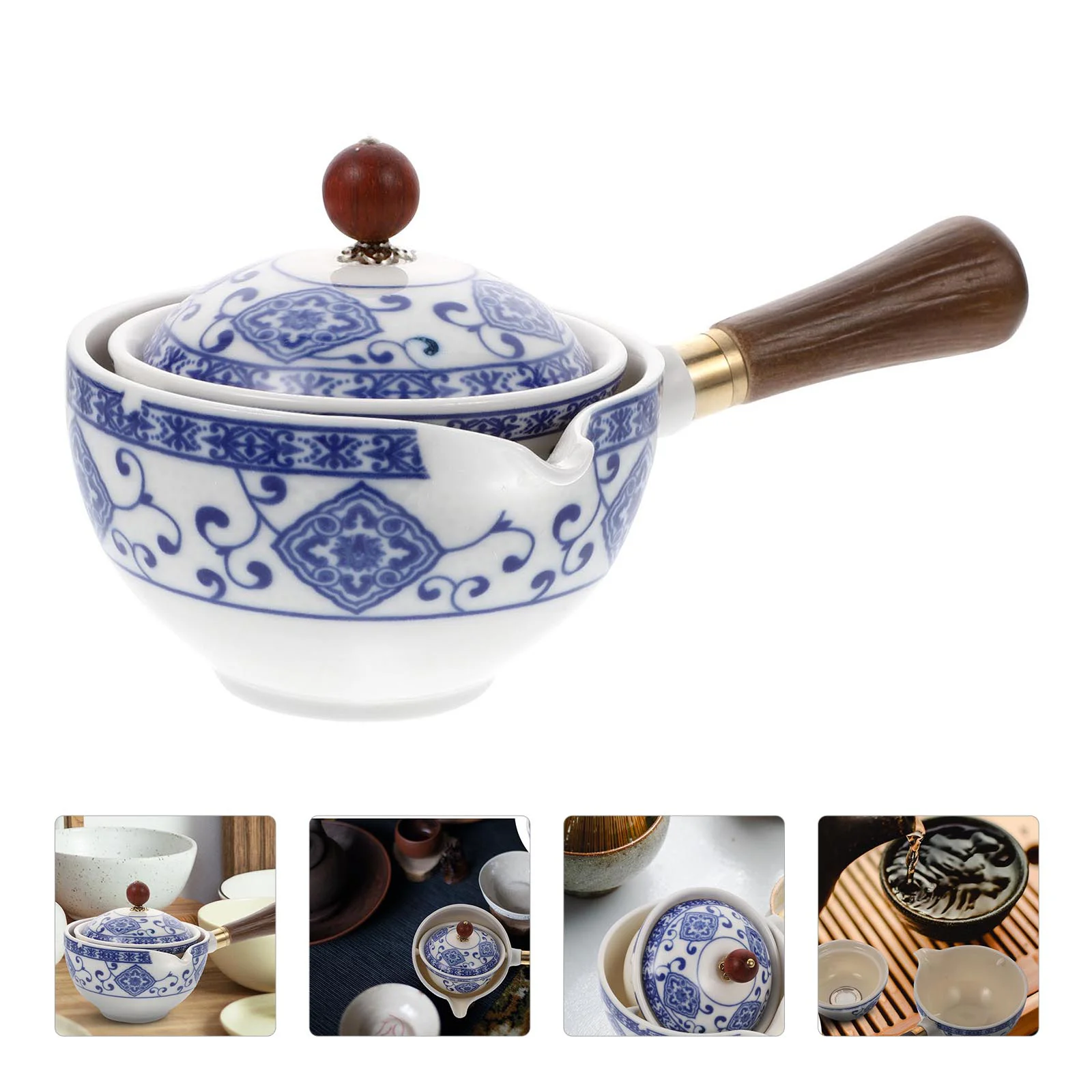 

Tea Teapot Ceramic Pot Maker Porcelain Side Handle Kettle Chinese Pots Loose Rotating Rotation Handheld Infuser Retro Party