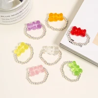 new rice bead cartoon ring rings for women girl resin acrylic sweet cute bear adjustable fashion korean jewelry gift accessories
