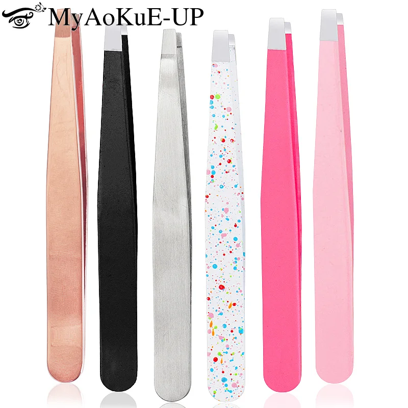 1pcs Eyebrow Tweezer Colorful Hair Beauty Fine Hairs Puller Stainless Steel Slanted Eye Brow Clips Removal Makeup Tools