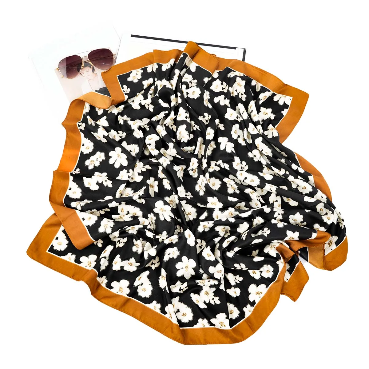 Женский большой шелковый шарф с атласным принтом для повседневной моды