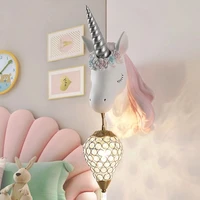 nordic led wall lamps design resin unicorn crystal drop sconces interior bedroom childrens drawing room home decoration lights