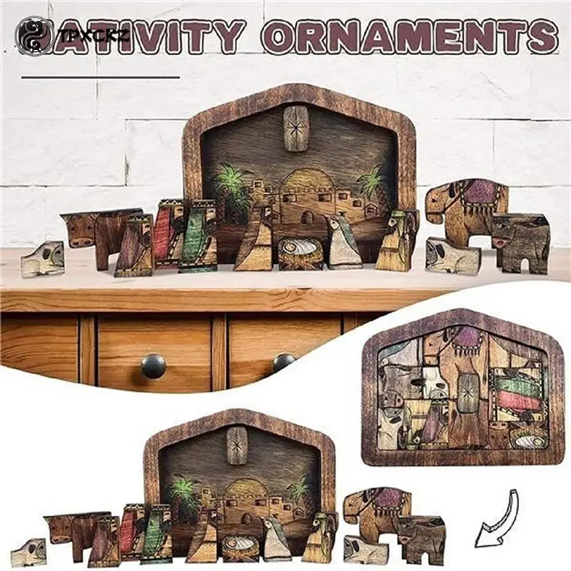 

Wooden Jesus Christmas Nativity Puzzles Set Nativity Puzzle Game Kids Desk Figurine Easter Wooden Ornament Home Decoration