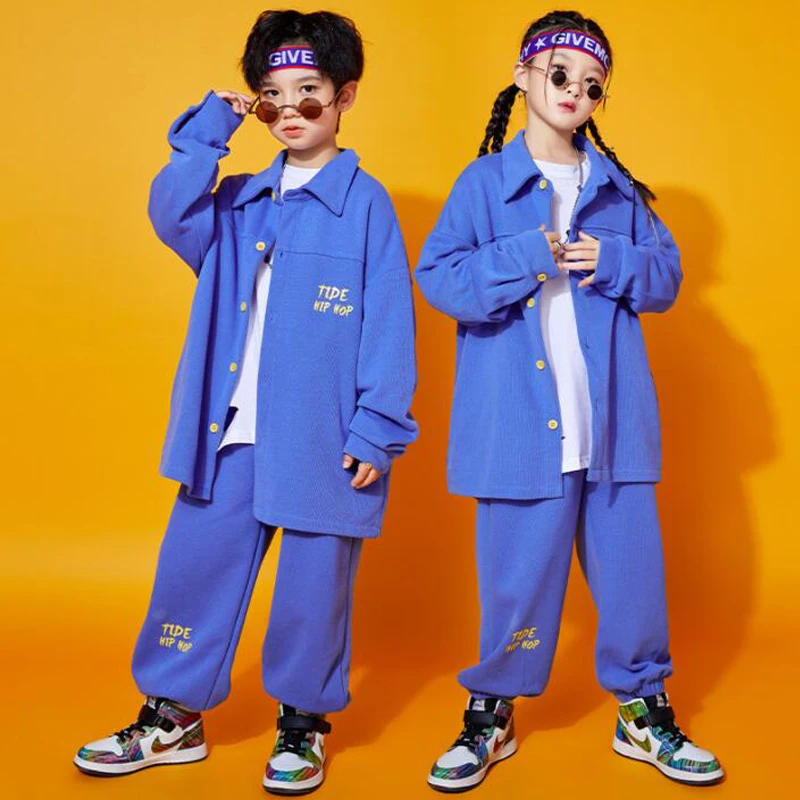 

Kids Kpop Hip Hop Clothing Oversize Shirt Jacket Tops Streetwear JoggerPants For Girls Boys Jazz Dance Costume Stage Clothes Set