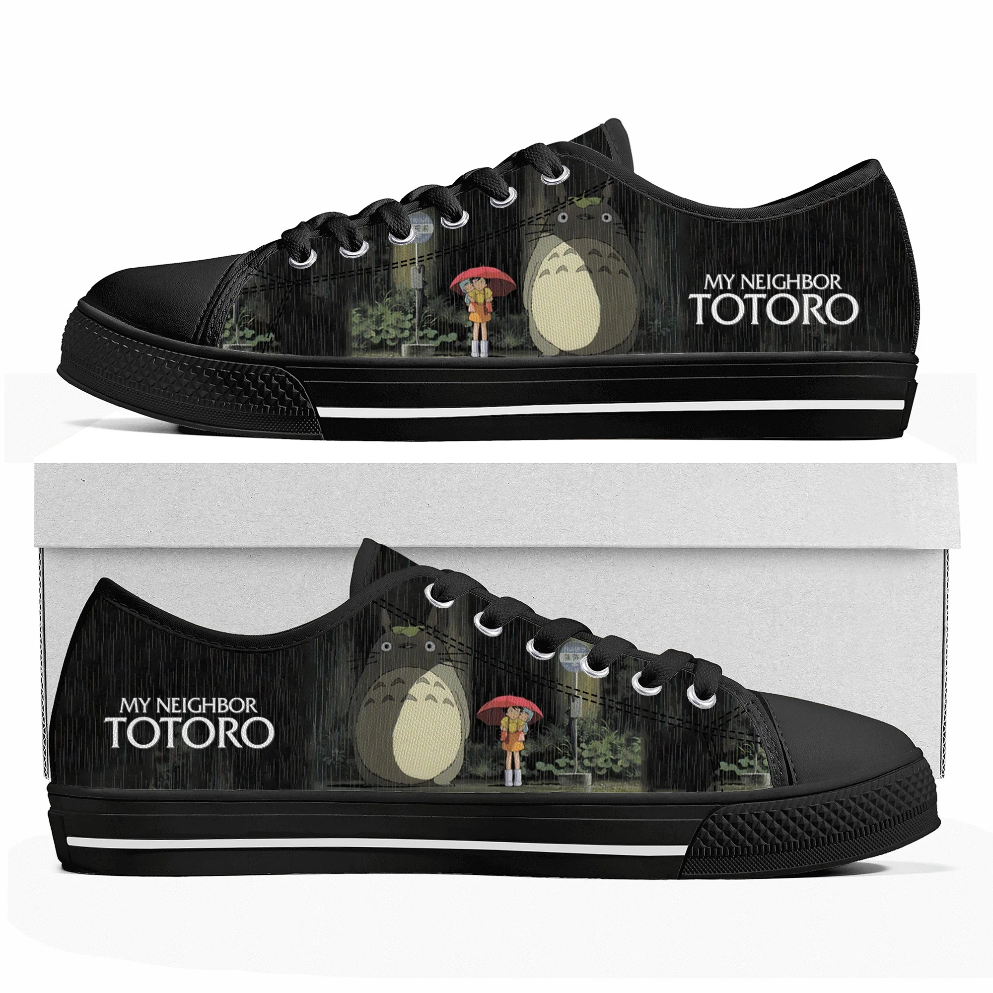 

My Neighbor Totoro Cartoon Low Top Sneakers Mens Womens Teenager High Quality Canvas Sneaker Couple Shoes Custom Black Shoe