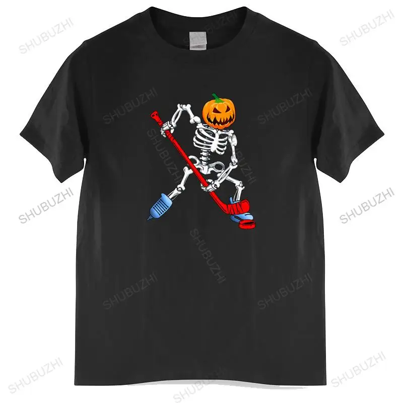 

Men Cotton T Shirt Summer Brand Tshirt Men t-shirt Skeleton Ice Hockey Halloween Pumpkin Hockey tshirt Top Tees Mens Tshirt