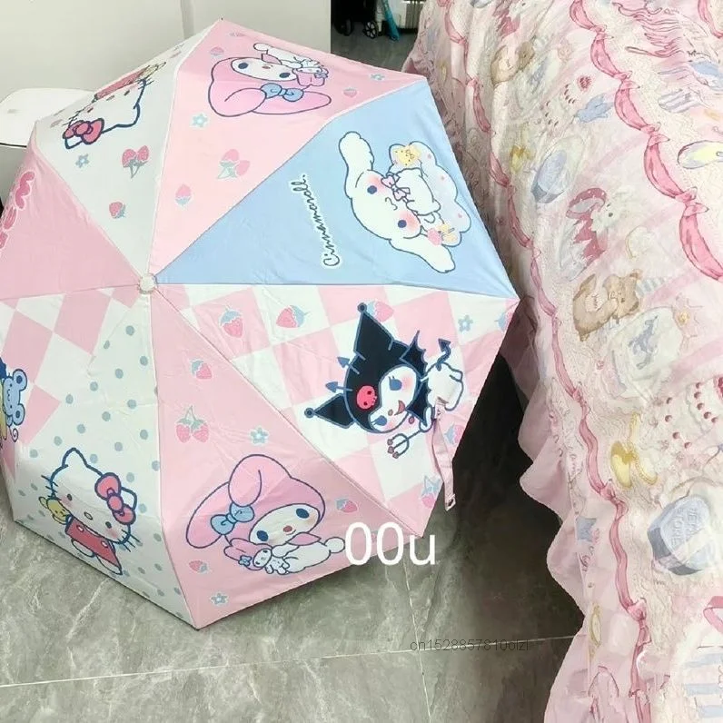 Купить Милый семейный Зонт Sanrio Hello Kitty Melody, складной зонт с цифровой печатью, защита от УФ-лучей, Зонт от дождя