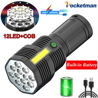 super bright 12 led flashlight 4 modes usb rechargeable waterproof torch outdoor camping hiking with build in 18650 battery