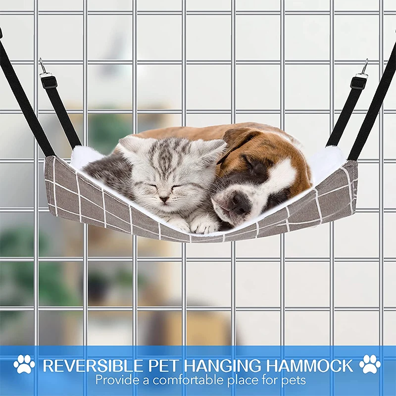 

Cat Hanging Hammock with Adjustable Straps Double-Sided Pet Cage Hammock Hanging Bed Resting Sleepy Pad for Small Animals Pets
