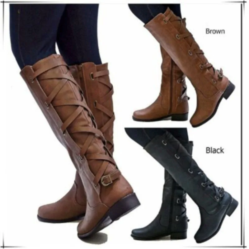 

Женские ботфорты с круглым носком, на молнии, из ПУ кожи