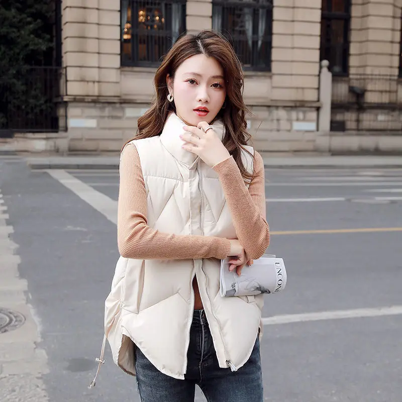 

2022 New Women Vests Female Stand Collar Sold Color Vest Ladies Cotton Padded Sleeveless Coat Waterproof Thick Waistcoat G51