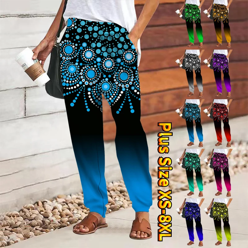 

Брюки-слаксы женские полной длины, дышащие свободные штаны с принтом выходных, модные повседневные спортивные штаны со средней талией, 8XL