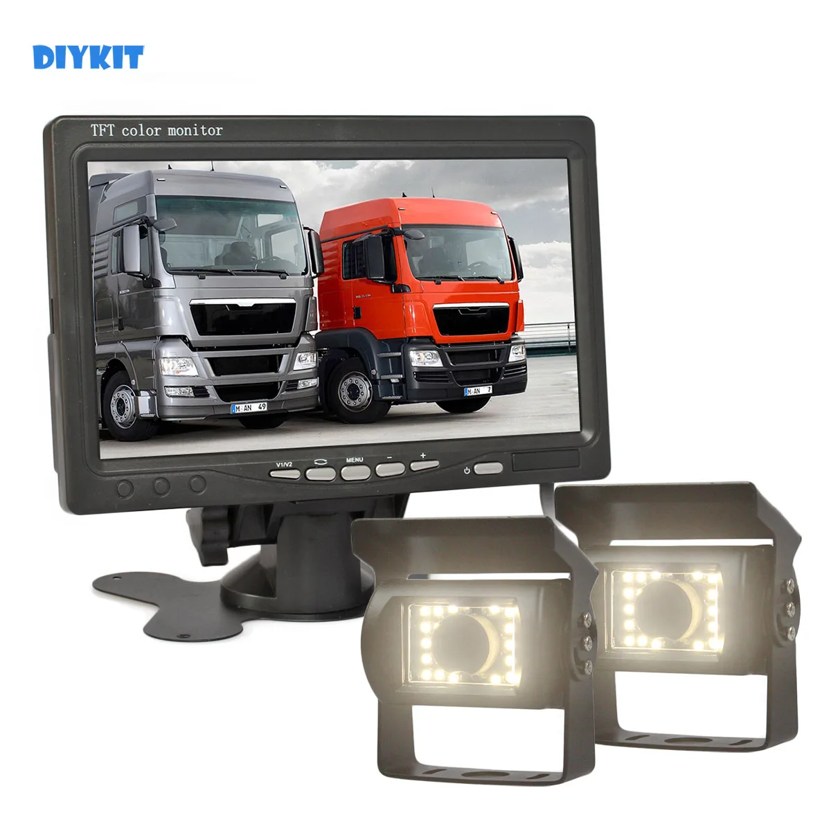 

DIYKIT 2 x 4pin LED Night Vision CCD Rear View Camera Kit + DC 12V-24V 7inch TFT LCD Car Monitor System for Bus Houseboat Truck
