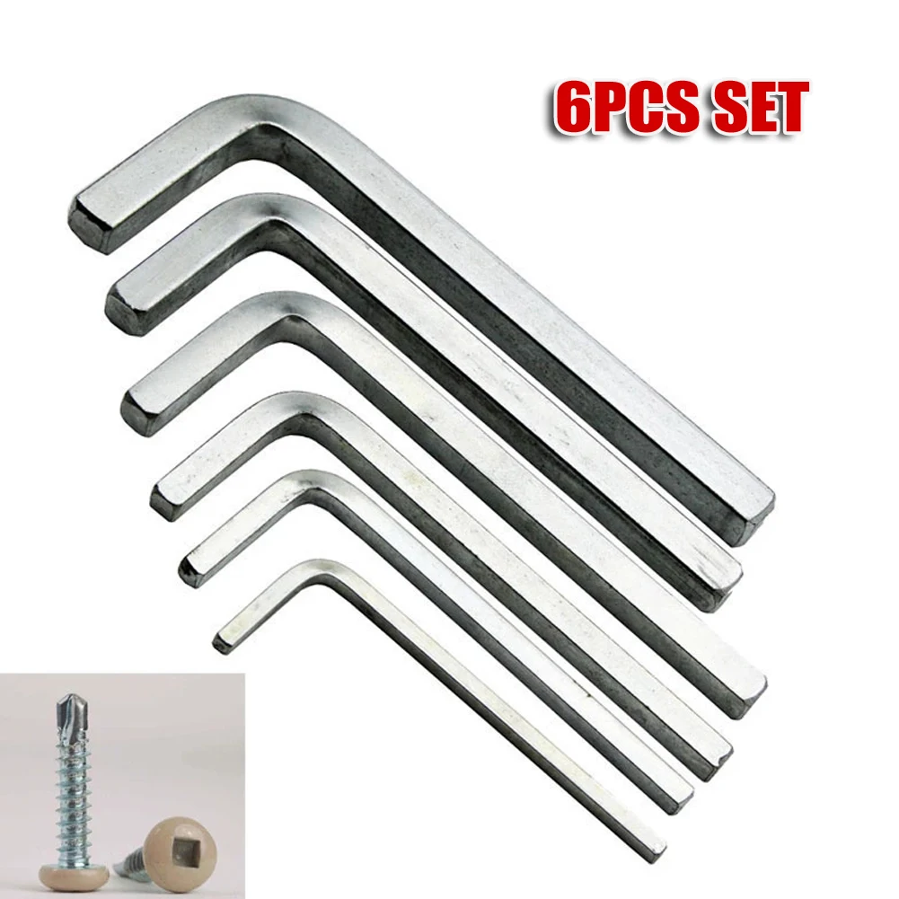 

6 Pcs Wrench L Shape Square Head Key 4 Point Spanner Screwdriver Set 3-8mm Silver For Repairing Hand Manual Tools Accessories