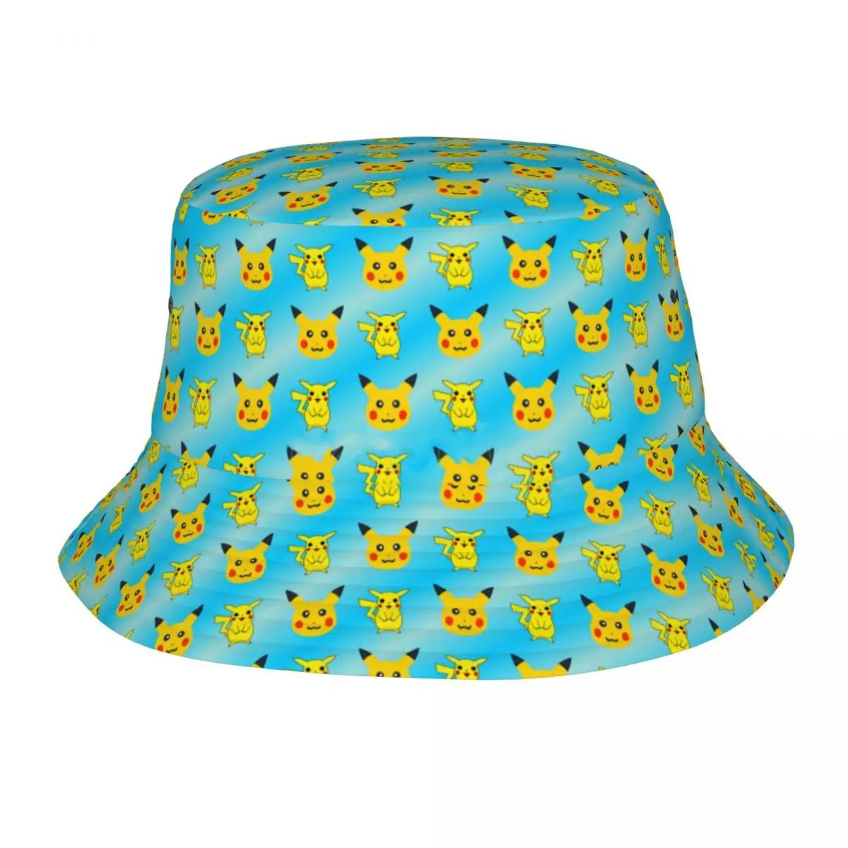 Funny Bikachu Anime Cartoon Unisex Bucket Hats Customized Summer Beach Sun Hats