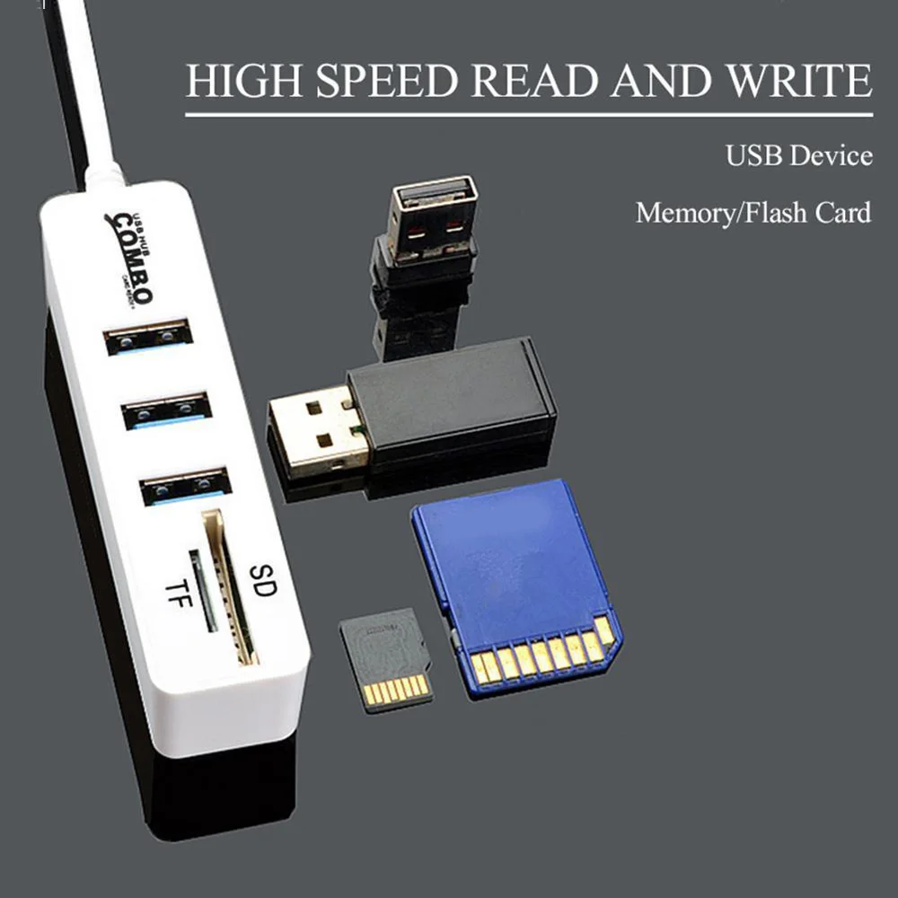

5 In 1 USB To COMBO + 3 USB2.0 HUB TF SD Card Reader Adapter For PC Laptop