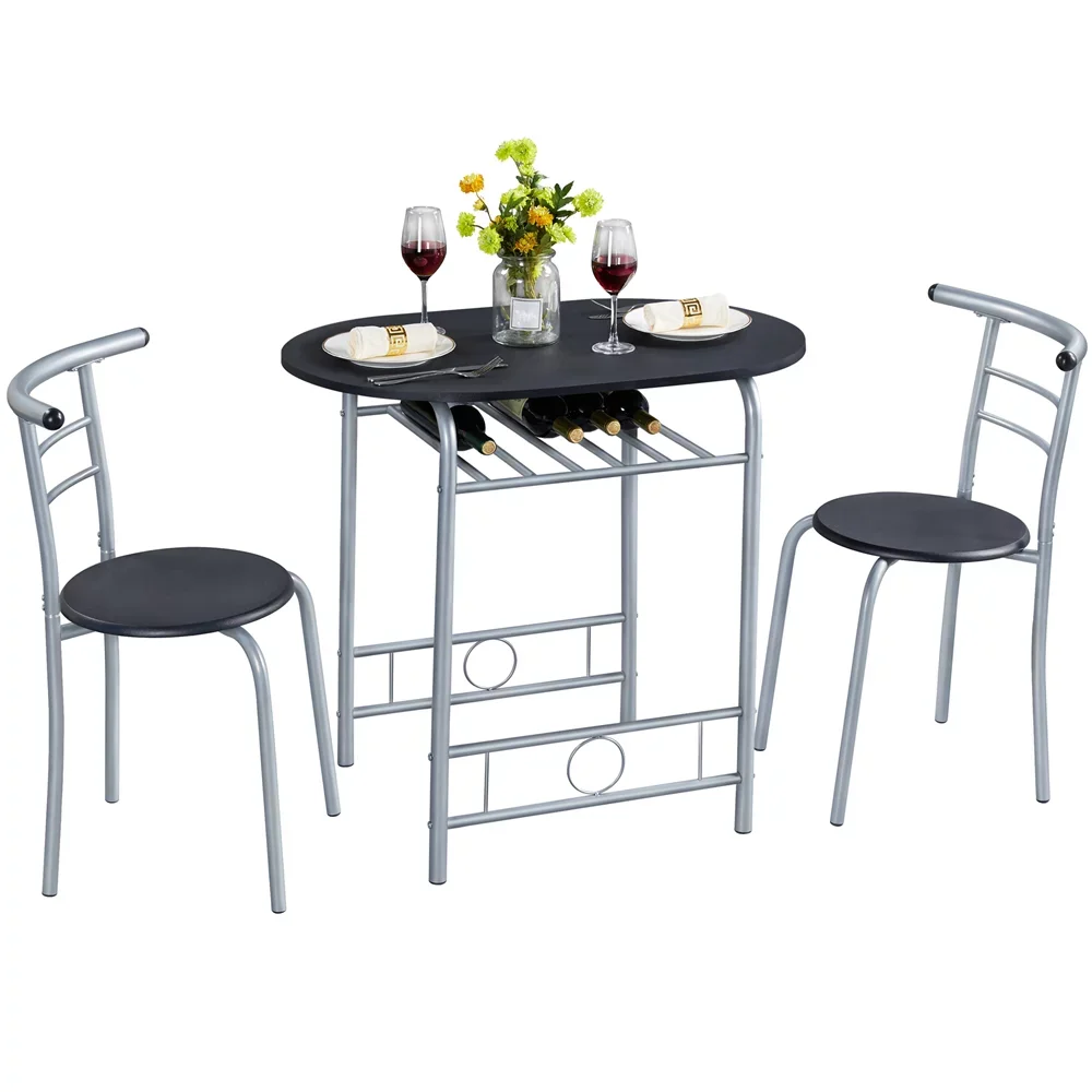 

BOUSSAC 3Pcs Round Dining Table Set Kitchen Table Set with Storage Rack, Black