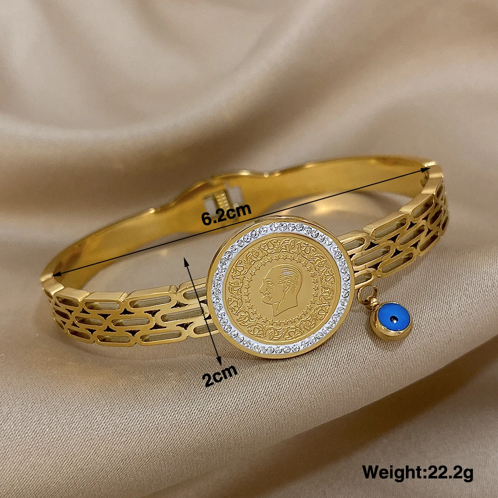 Браслет-манжета из нержавеющей стали с инкрустацией