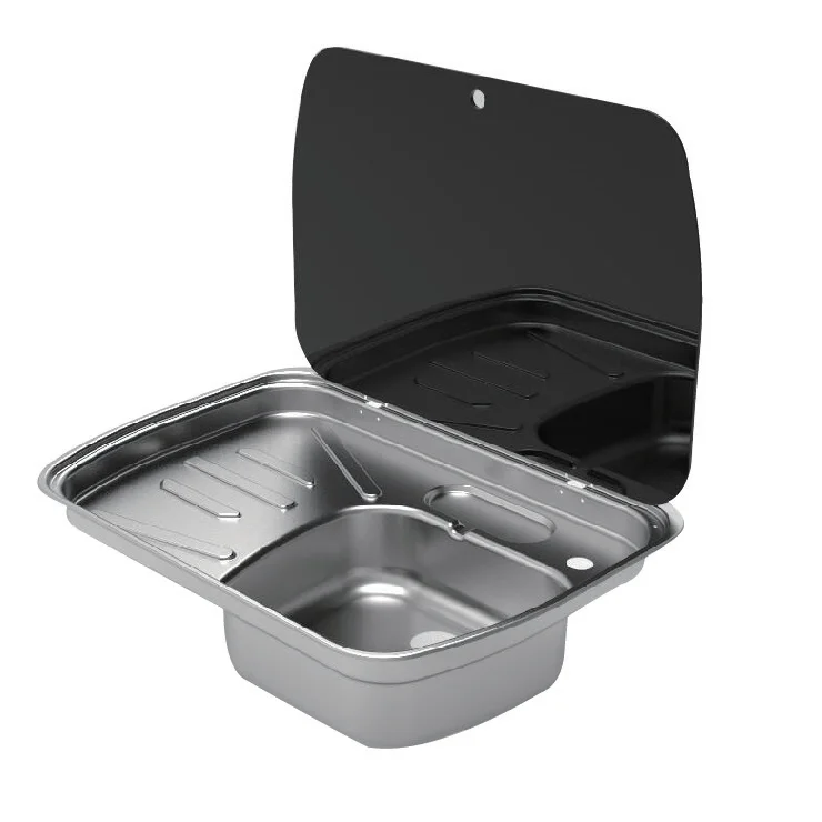 

304 stainless steel kitchen sink square panel sink with lid for rv camping