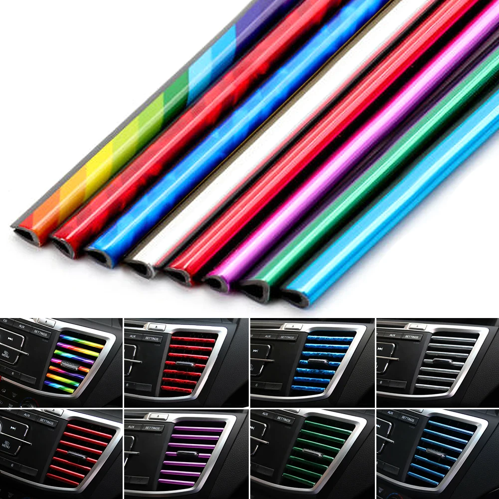 

New 10PCS Car Accessories DIY Car Interior Air Conditioner Outlet Vent Grille Chrome Decoration Strip Colorful Car Styling