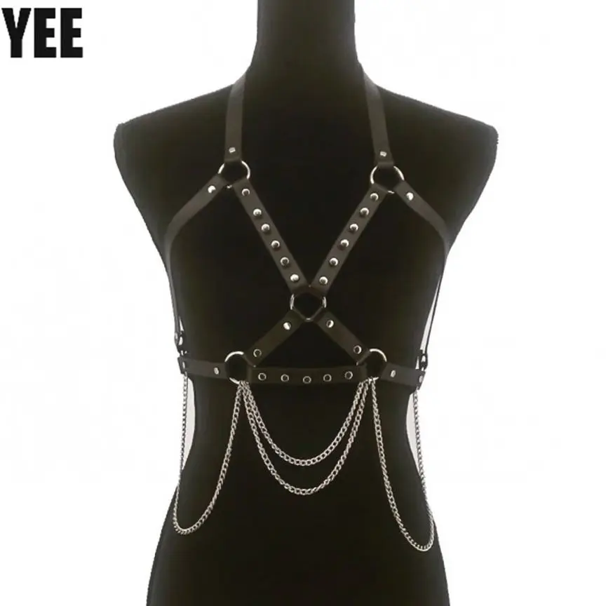 

UYEE Women Lingerie Suspenders PU Leather Harness Belt Body Bondage Harajuku Sexy Body Chain Harness Garter Gothic Clubwear Belt