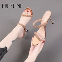 2022 summer fashion womens slippers stiletto rhinestone straps slides outdoor street high heels muller dress shoes party shoes